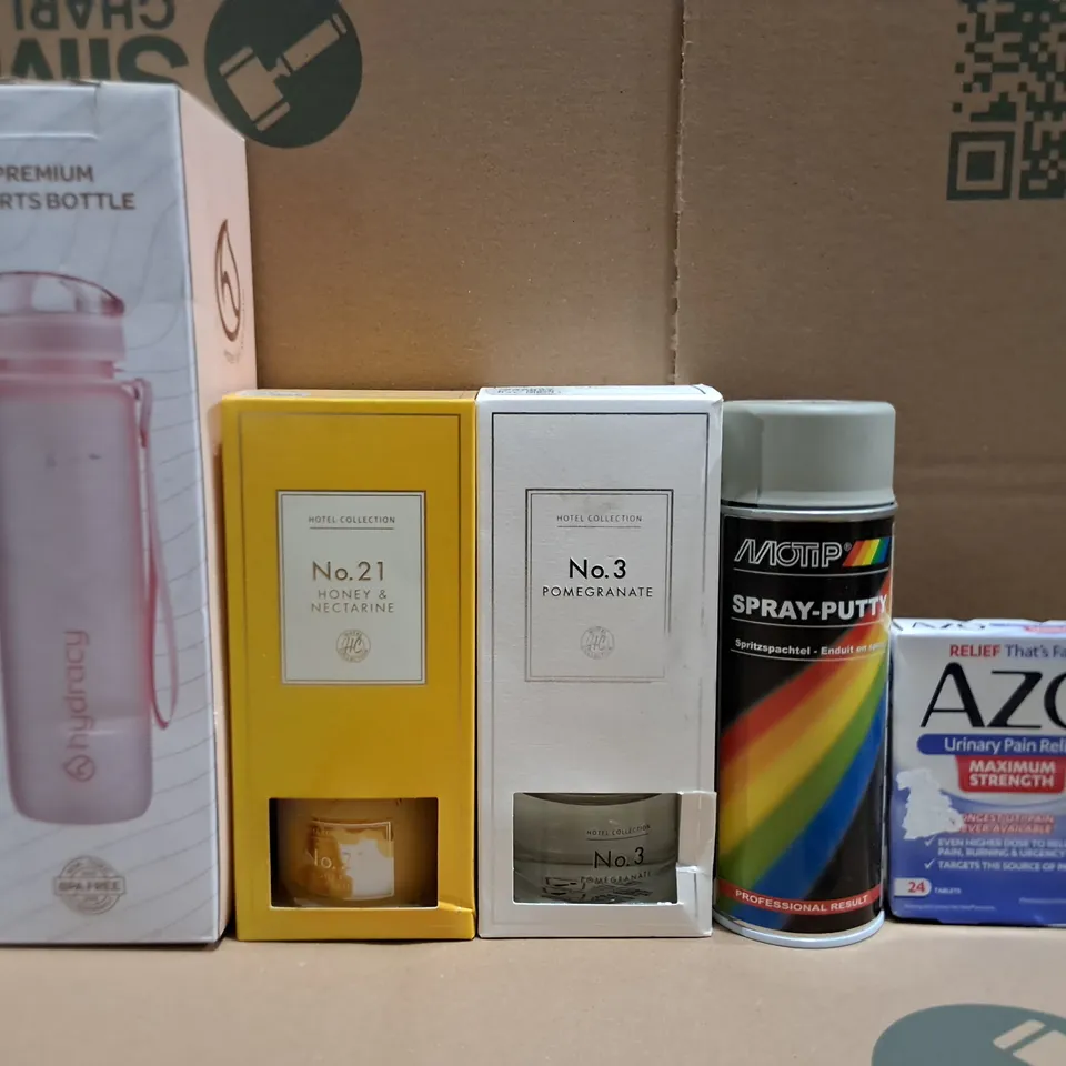 LOT OF APPROXIMATELY 22 ASSORTED ITEMS TO INCLUDE SPRAY PUTTY, SPORTS BOTTLE AND HOME FRAGRANCE ITEMS