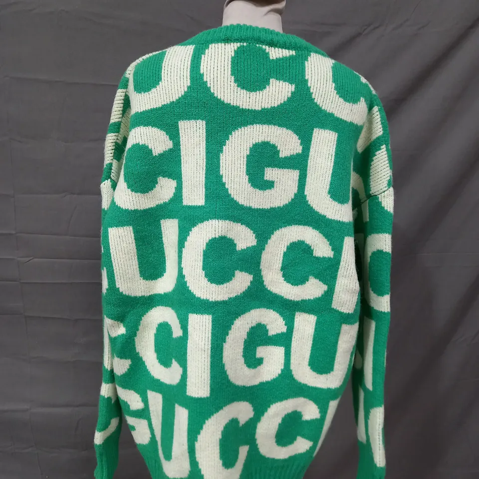 GUCCI KNITTED HEAVY WEIGHTED JUMPER IN GREEN & CREAM - 2XL