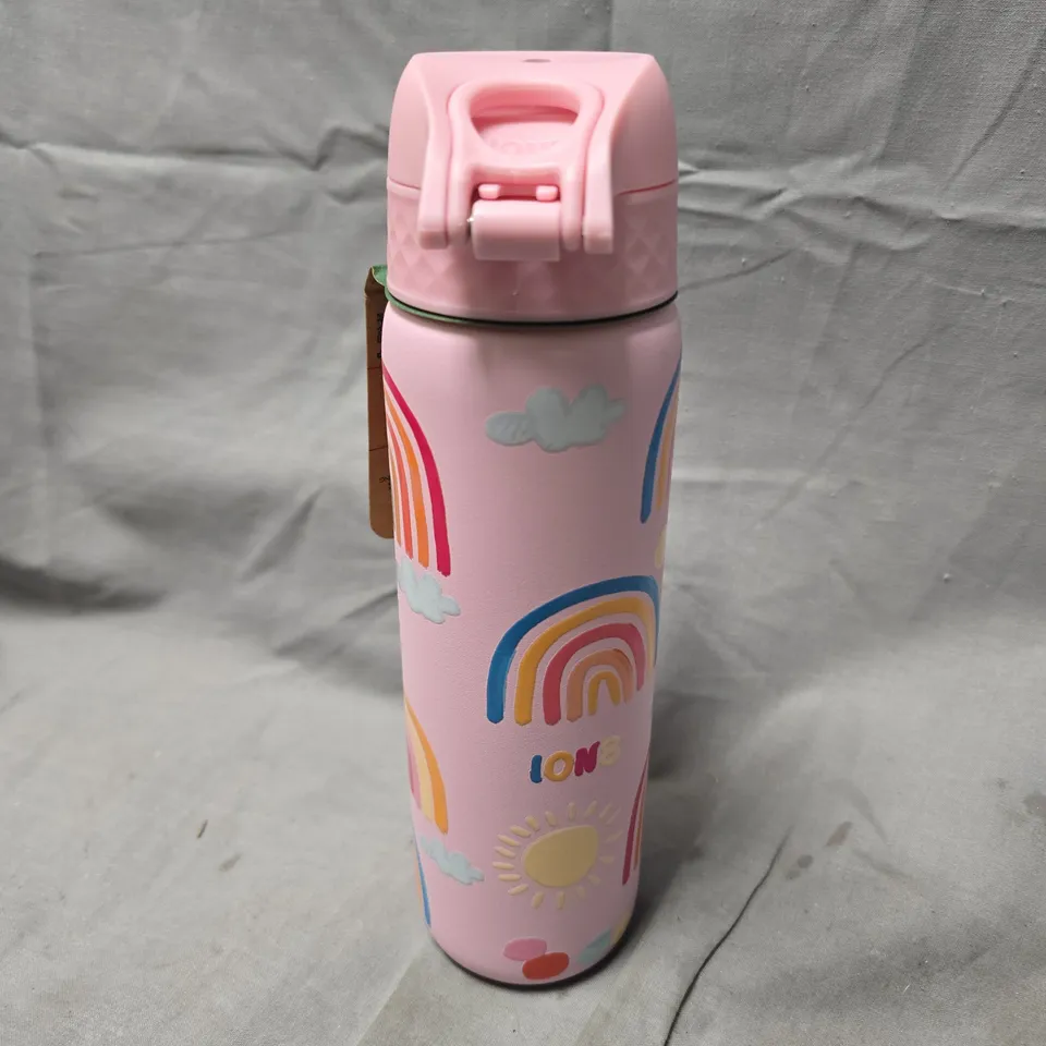 ION8 INSULATED WATER BOTTLE – PINK WITH RAINBOW DESIGN, 500ML