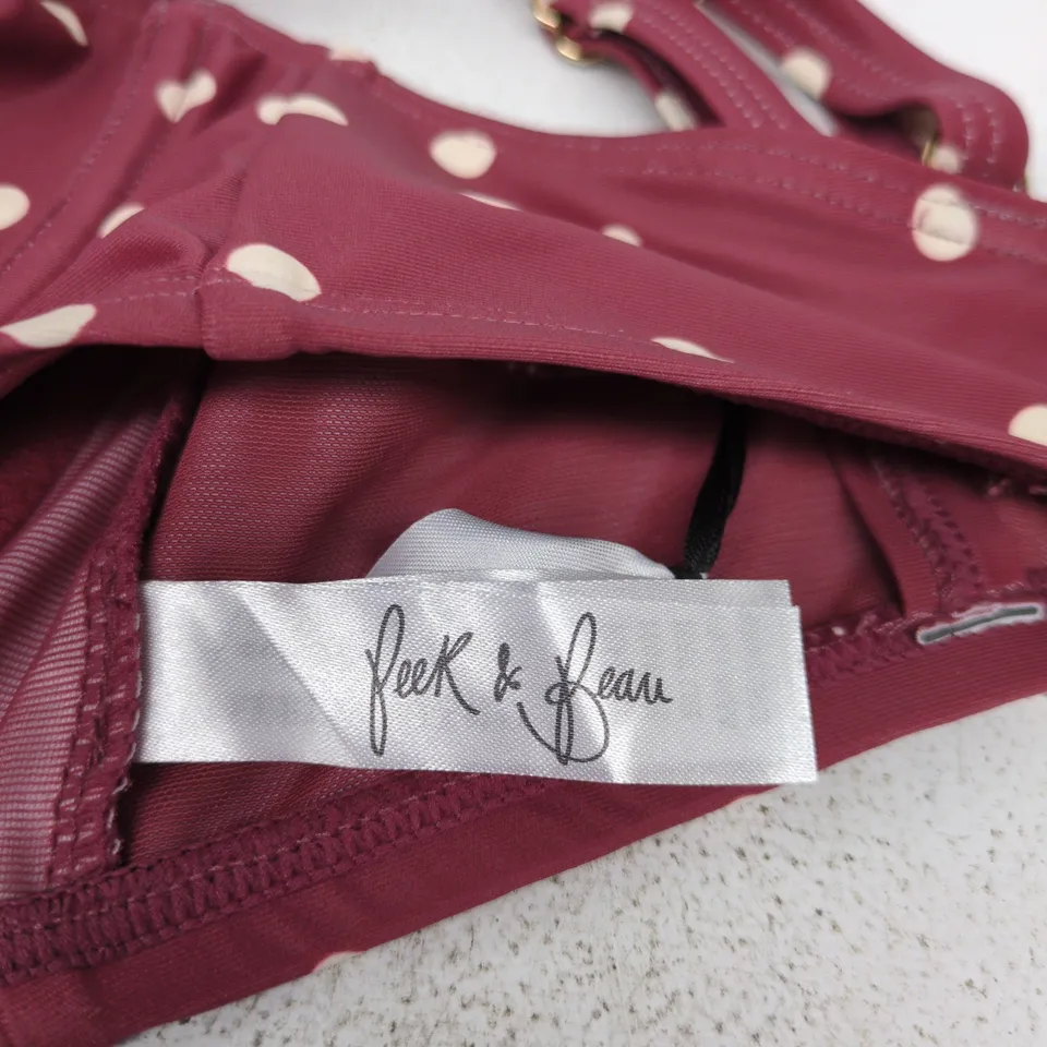 PEEK & BEAU FULLER BUST UNDERWIRED BIKINI TOP - BURGUNDY WITH WHITE POLKA DOTS (UK 34FF)