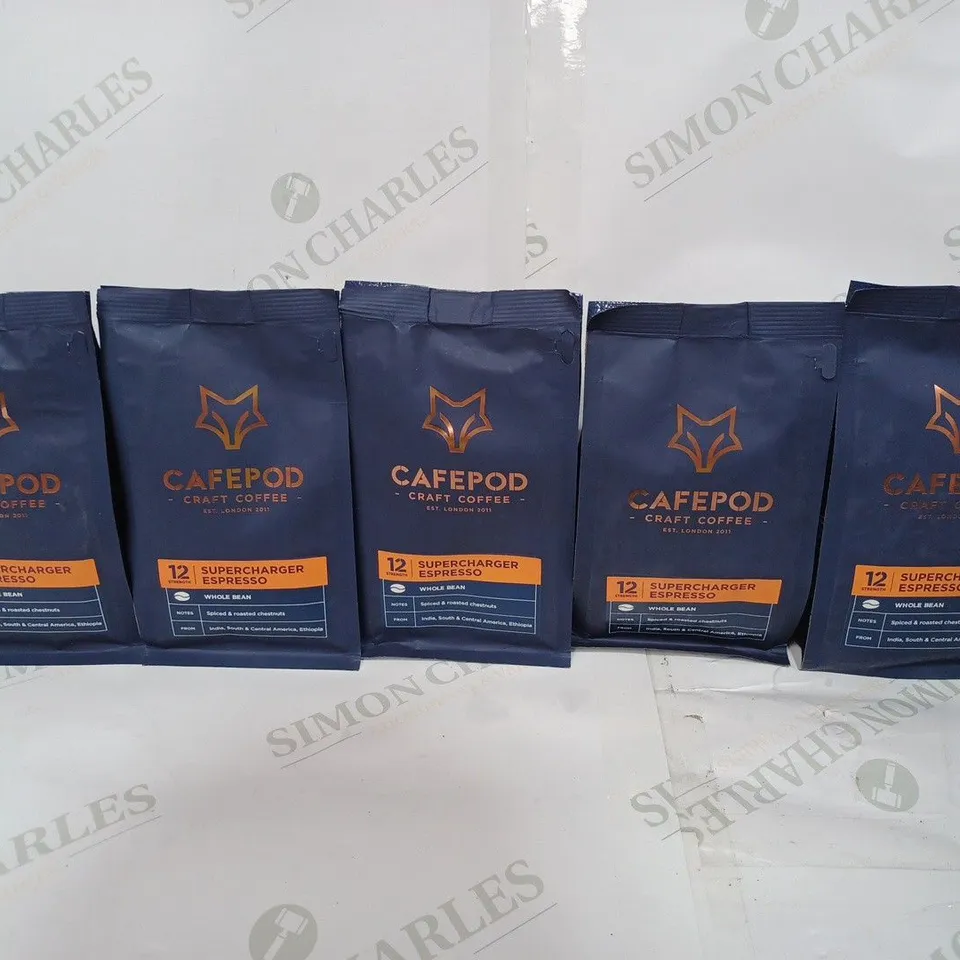 BOX TO CONTAIN APPROX. 5 X 200G PACKS OF CAFEPOD CRAFT COFFEE. SUPERCHARGER ESPRESSO BLEND 