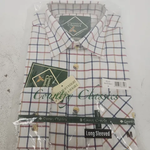 COUNTRY CLASSICS KELSO MEN'S CHECK SHIRT – WHITE/NAVY, LONG SLEEVE, SIZE M