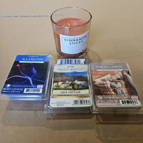 BOX OF ASSORTED CANDLES AND WAX MELTS