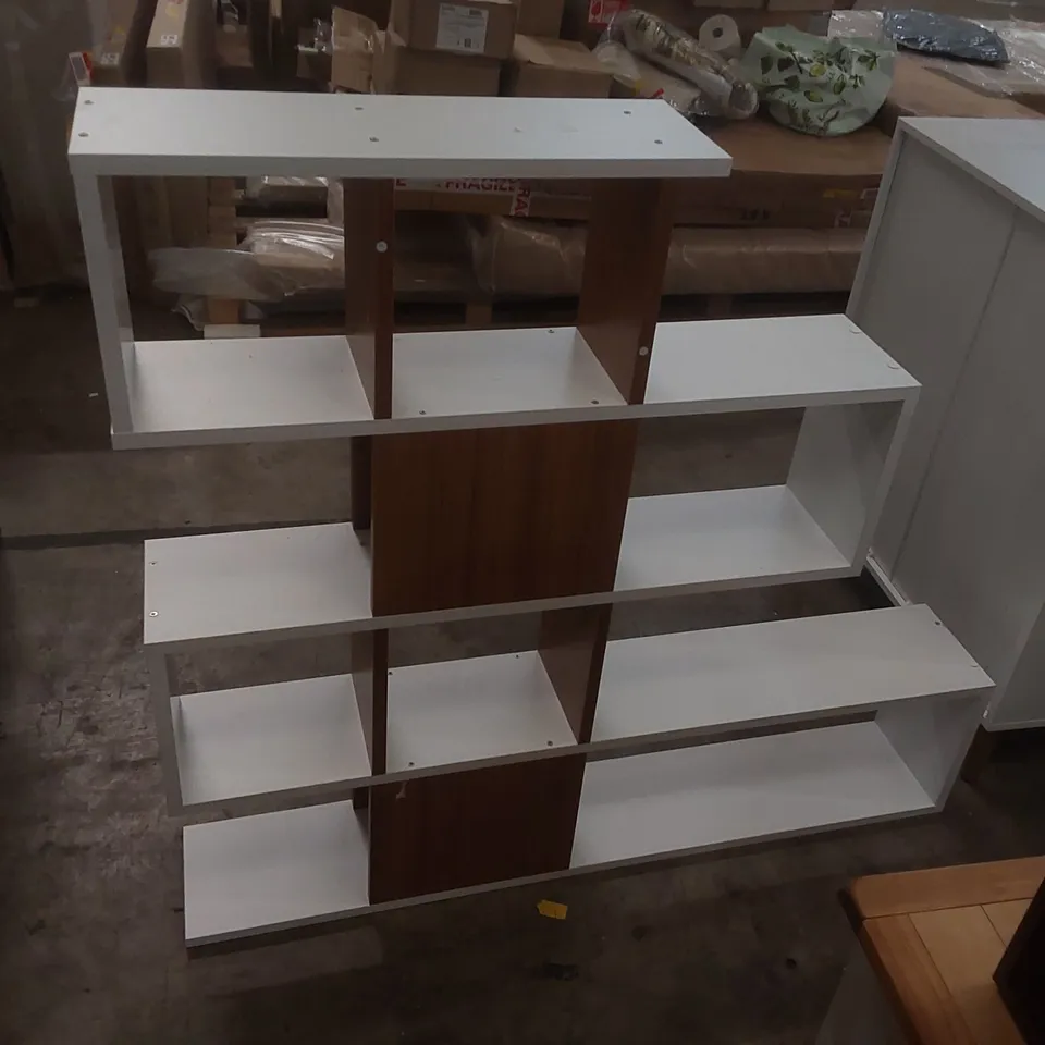 KARLIN GEOMETRIC BOOKCASE BOOKSHELF SHELVING UNIT COLOUR:WHITE/TEAK