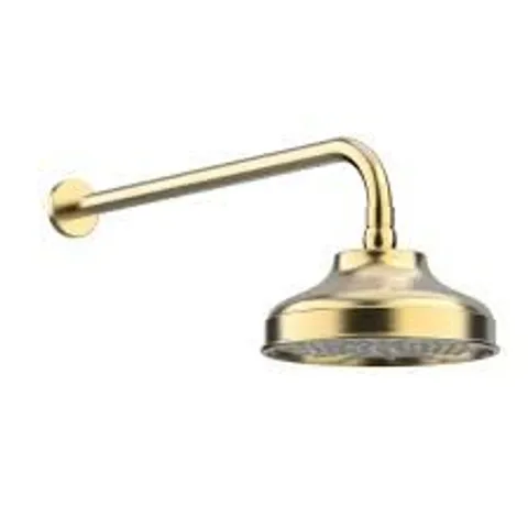 BOXED BRUSHED BRASS TRADITIONAL 200MM SHOWER HEAD & WALL ARM - LYLA