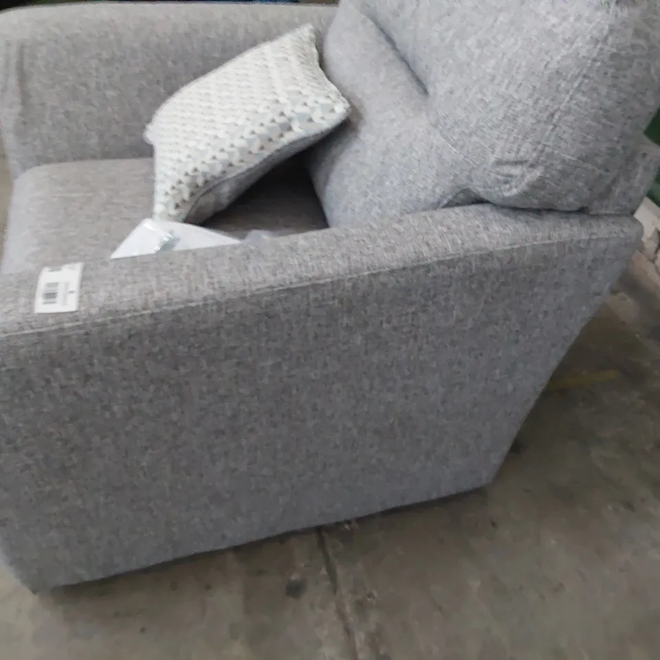 DESIGNER EASY CHAIR GREY FABRIC WITH SCATTER CUSHION