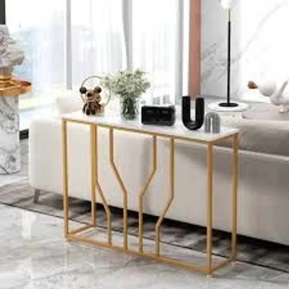 BOXED COSTWAY GOLD AND WHITE FAUX MARBLE CONSOLE TABLE