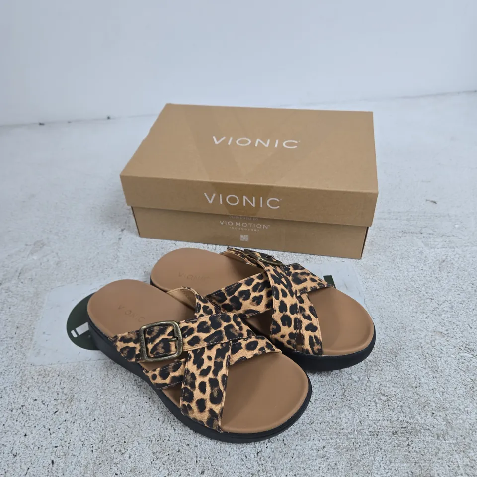VIONIC WOMEN'S LEOPARD PRINT SANDALS – BUCKLED CROSS-STRAP UK 6