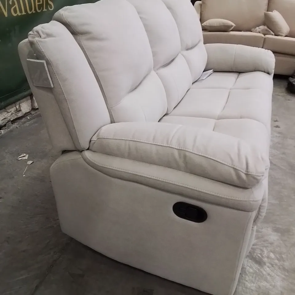 QUALITY DESIGNER 3 SEATER MANUAL RECLINING FABRIC UPHOLSTERED GREY WOVEN SOFA