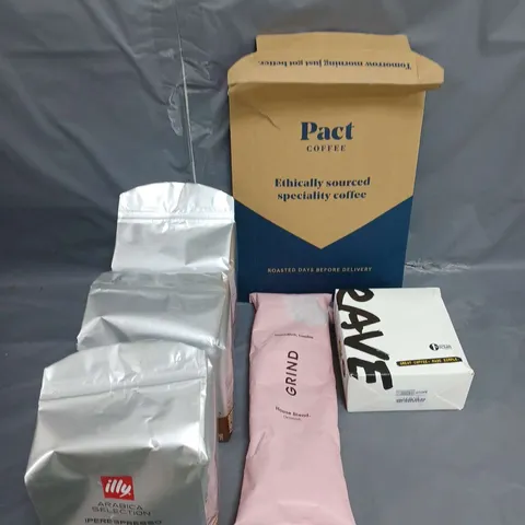 LOT OF 6 ASSORTED COFFEE BEANS, GROUND AND PODS