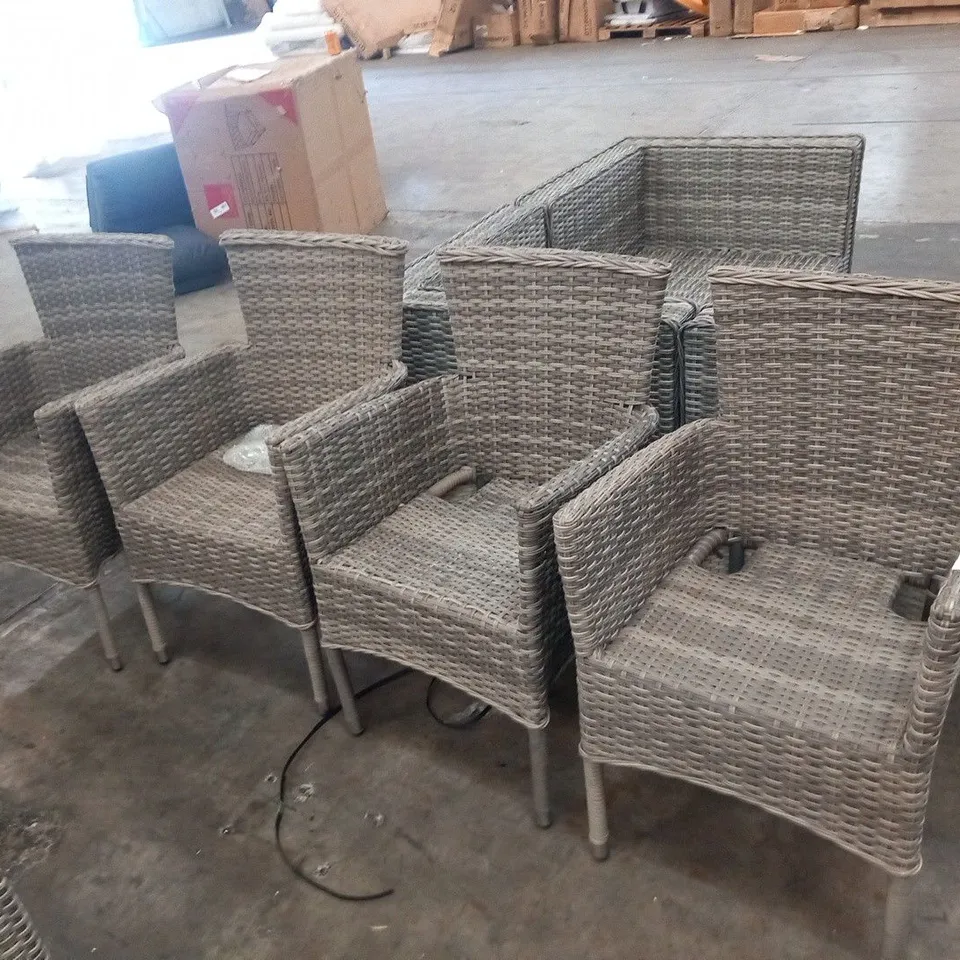 FOUR RATTAN EFFECT GARDEN CHAIRS