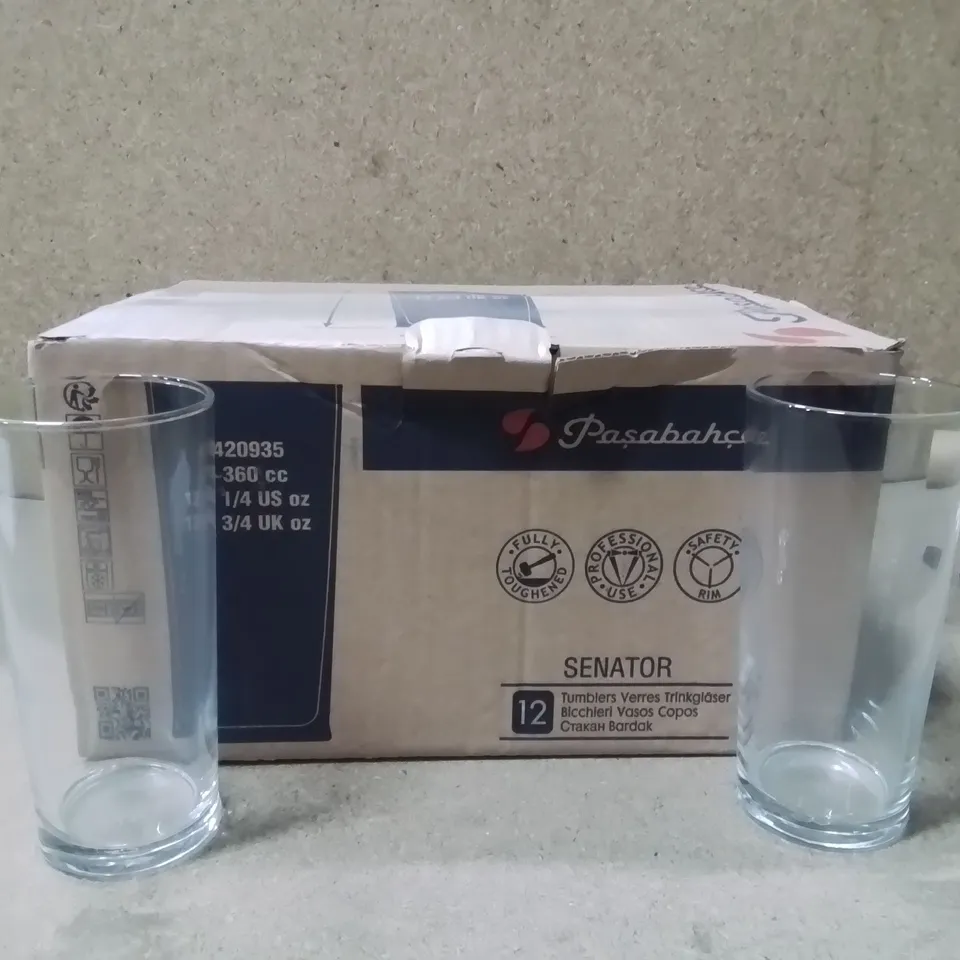 BOXED PASABAHCE HI BALL GLASSES APPROXIMATELY 12