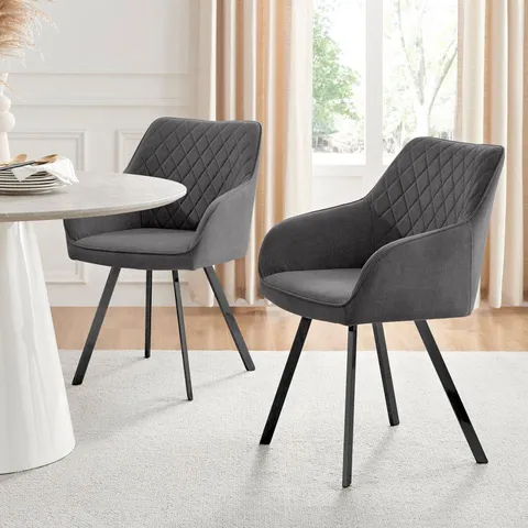 BOXED SET OF 2 FALUN DARK GREY FABRIC DINING CHAIRS WITH BLACK LEGS (1 BOX)