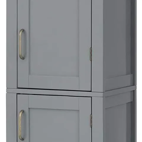 BOXED TEAMSON HOME WOODEN BATHROOM LINEN STORAGE CABINET WITH 2 DOORS, TALL BATHROOM CABINET, GREY