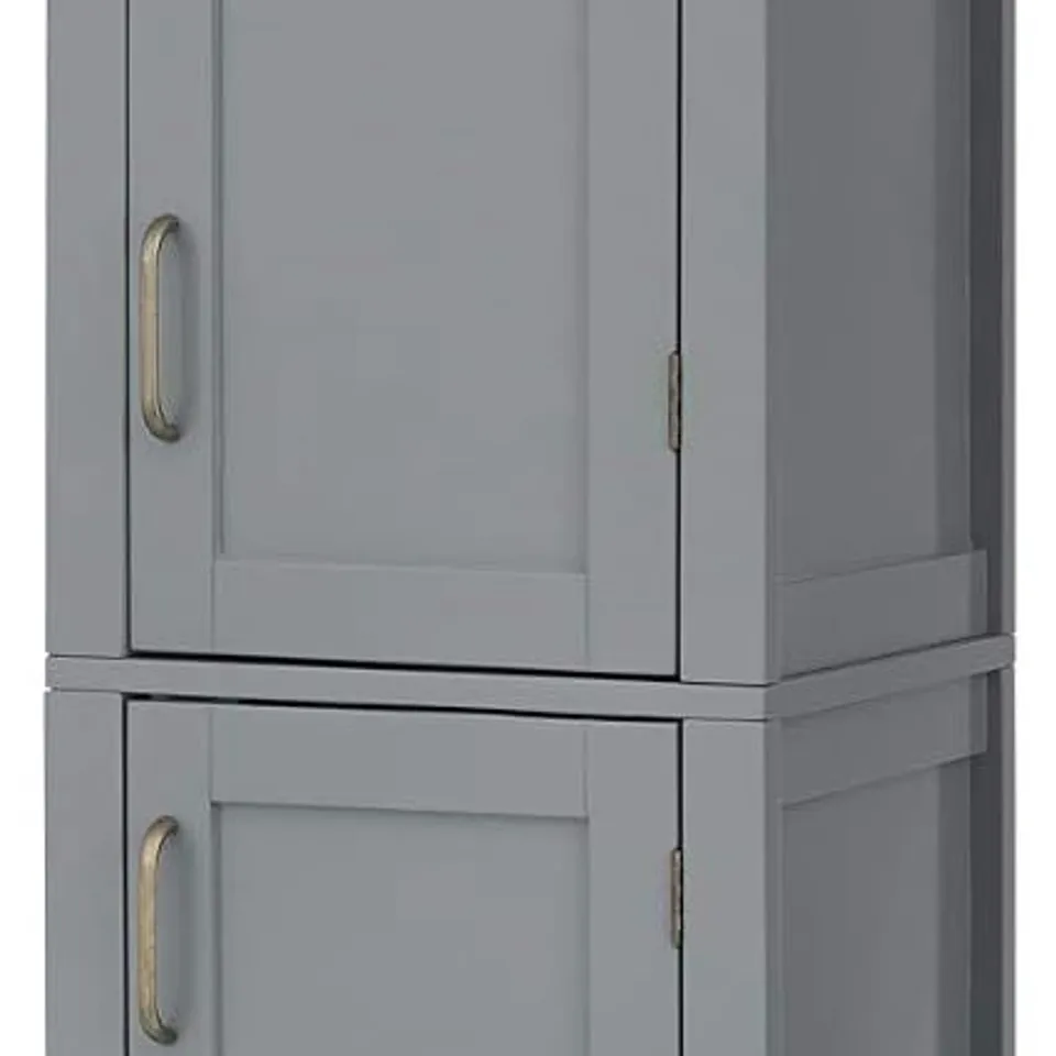 BOXED TEAMSON HOME WOODEN BATHROOM LINEN STORAGE CABINET WITH 2 DOORS, TALL BATHROOM CABINET, GREY