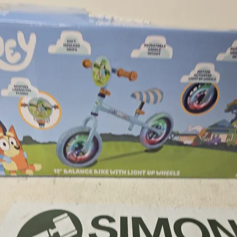 BLUEY BALANCE BIKE WITH LIGHT-UP WHEELS – BOXED