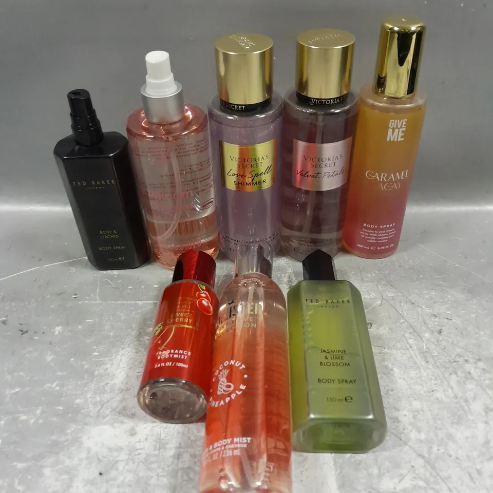 APPROXIMATELY 25 ASSORTED BODY SPRAY/MIST FRAGRANCES TO INCLUDE GIVE ME, TED BAKER, VICTORIA'S SECRET ETC 