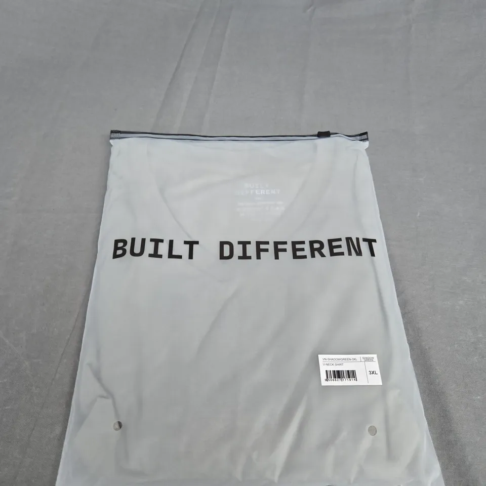 BAGGED BUILT DIFFERENT V-NECK SHIRT SIZE 3XL