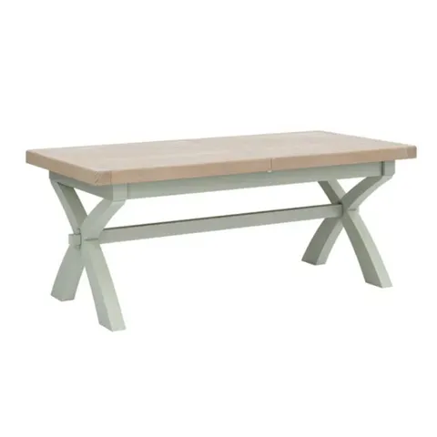 BOXED SALCOMBE CROSS LEG DINING BENCH, OAK - SAGE GREEN (1 BOX)