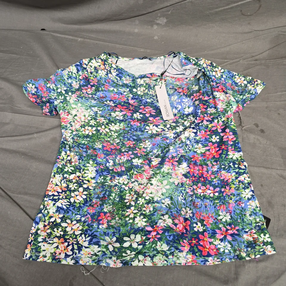 ROMAN FLORAL COWL NECK STRETCH TOP – NAVY, WOMEN'S TOP (SIZE 18)