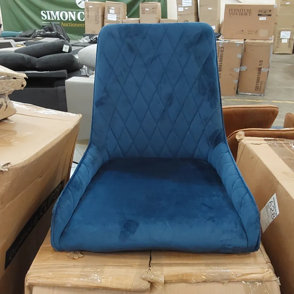 BOXED SET OF 2 DESIGNER BLUE VELVET CHAIRS (1 BOX)