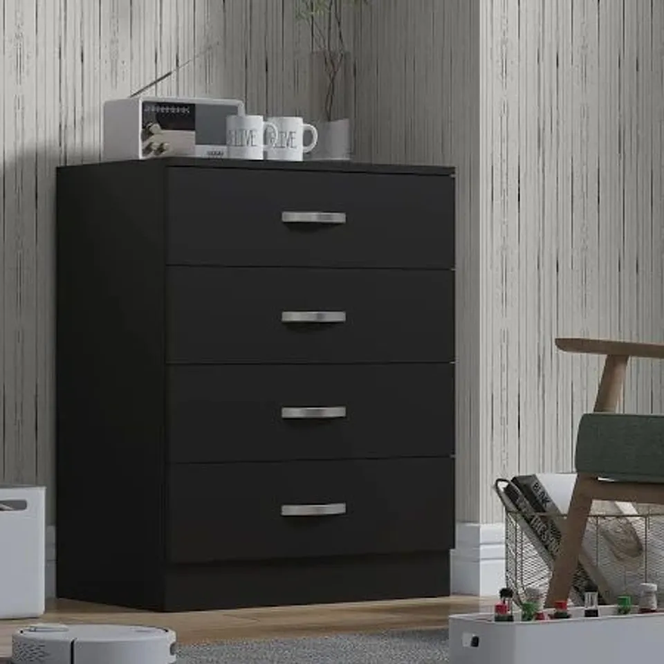 BOXED MARLESHA 4-DRAWER CHEST OF DRAWERS - MATTE BLACK (1 BOX)