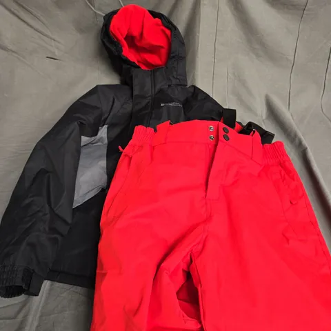 MOUNTAIN WAREHOUSE KIDS SKI JACKET AND PANTS SET IN BLACK/RED SIZE 9-10YRS