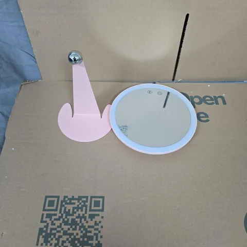 BEAUTY MIRROR – PINK ROUND VANITY MIRROR ON STAND, BOXED