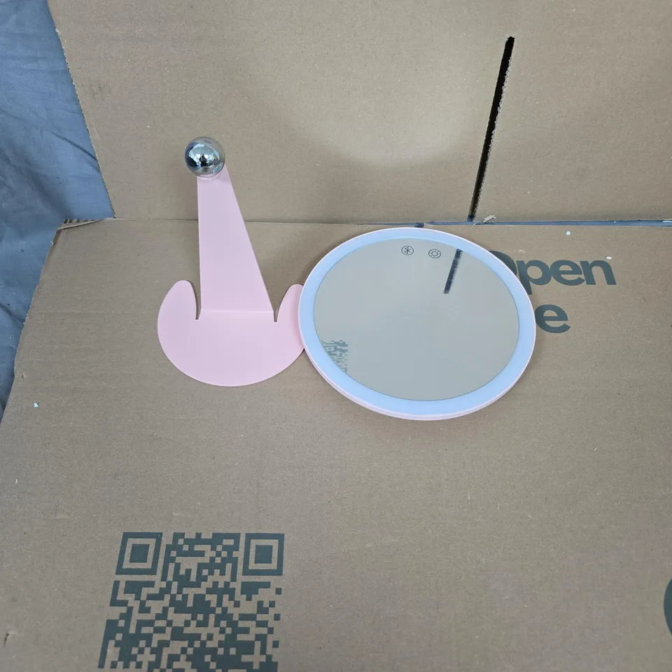 BEAUTY MIRROR – PINK ROUND VANITY MIRROR ON STAND, BOXED