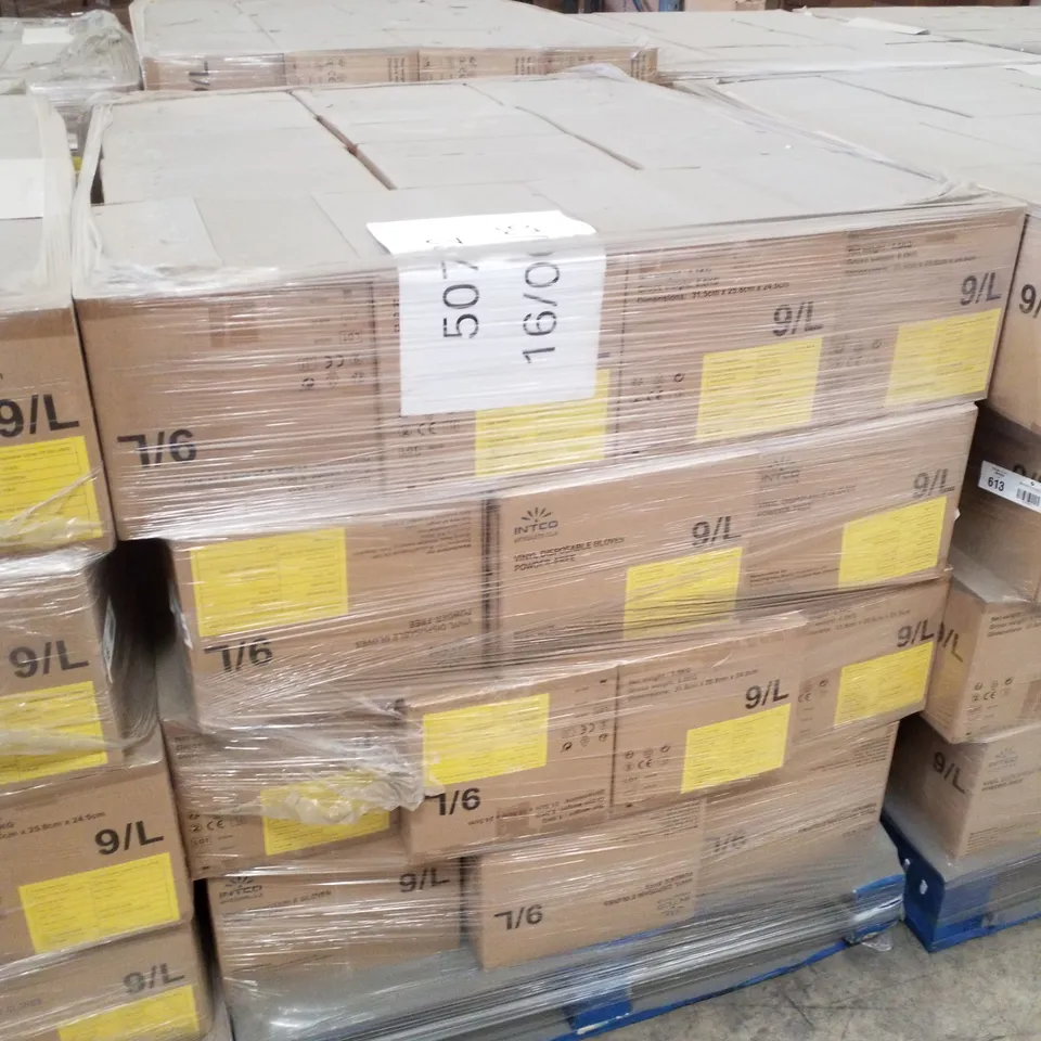 PALLET OF APPROXIMATELY 56 INTCO VINYL DISPOSABLE GLOVES 100PK BOXES - LARGE