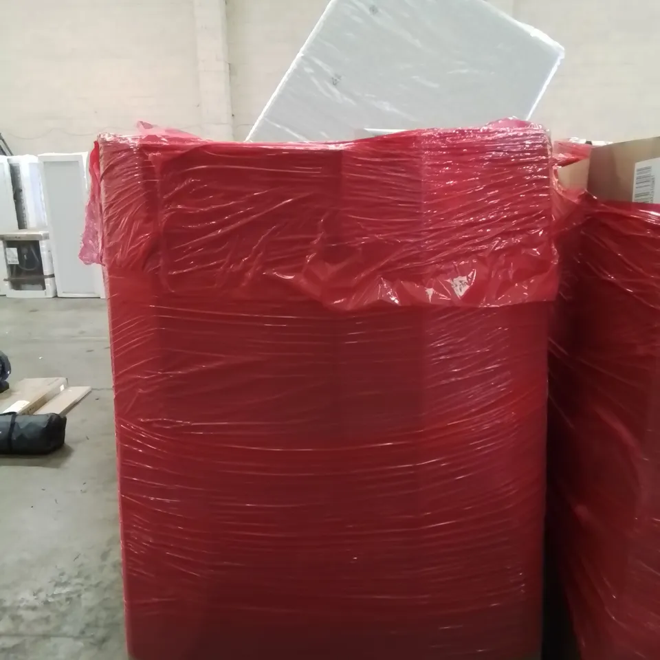 PALLET OF ASSORTED HOUSEHOLD ITEMS TO INCLUDE, TOILET STAND, TV WALL MOUNT, DUVETS, CAMPING TENT AND EXTERIOR INSULATION COVER