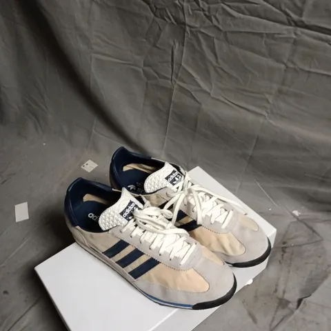 ADIDAS SNEAKERS - BEIGE SUEDE WITH NAVY 3-STRIPE UK10