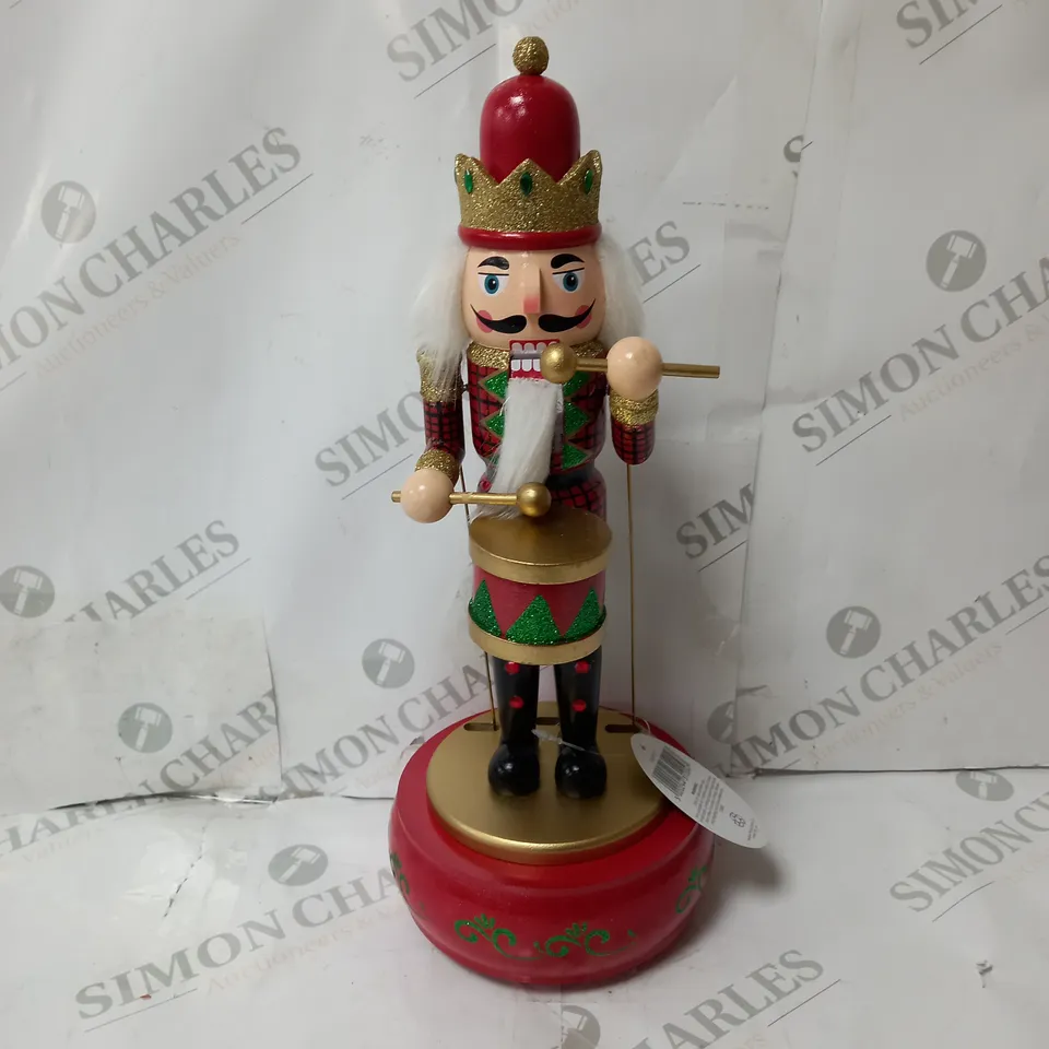 BOXED FESTIVE 32CM WOODEN ANIMATED MUSICAL NUTCRACKER