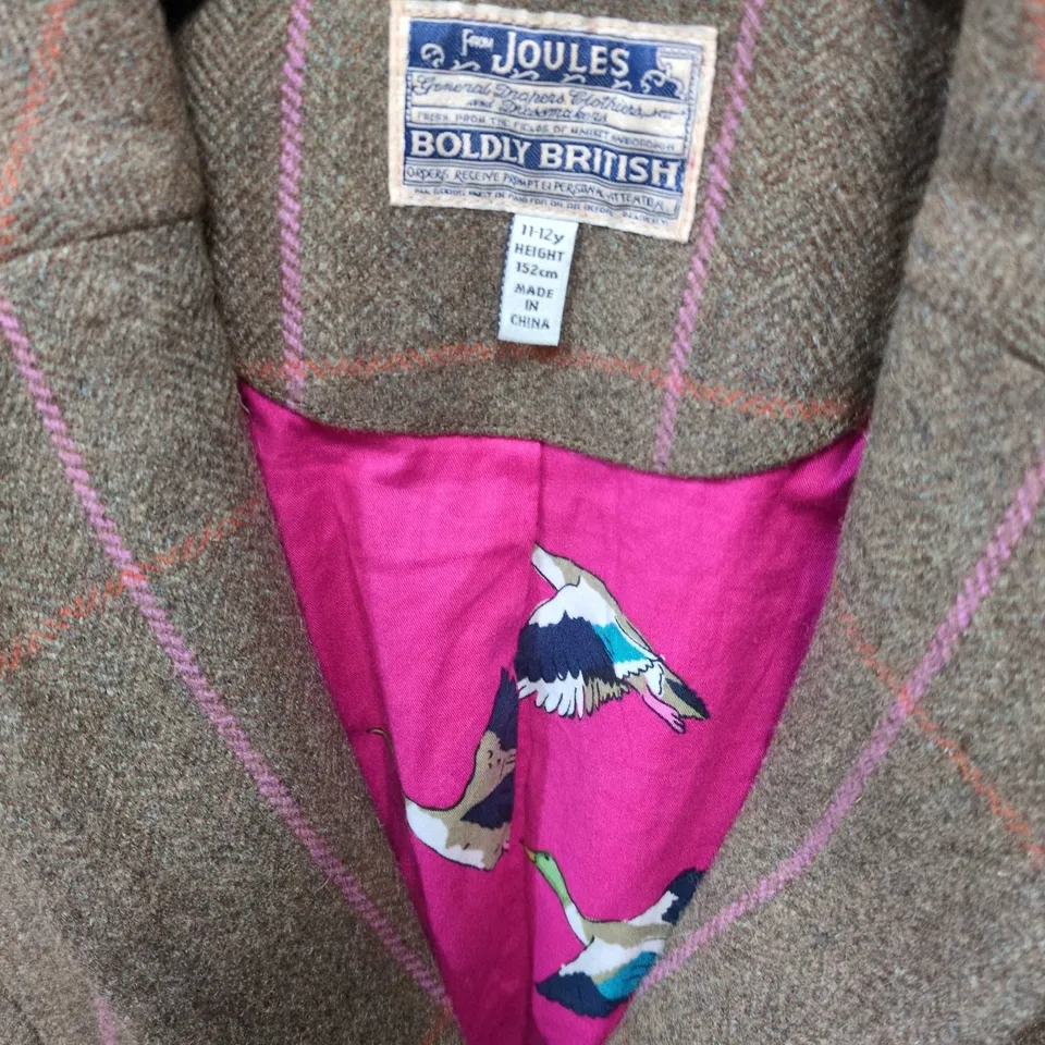 JOULES KIDS BUTTON THROUGH BLAZER IN TARTAN BROWN - 11/12 YRS HEIGHT 152CM