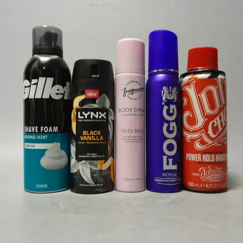 APPROXIMATELY 15 ASSORTED AEROSOLS TO INCLUDE - GILLET SHAVE FOAM ,LYNX BLACK VANILLA DEODORANT , FOGG BODY SPRAY ETC