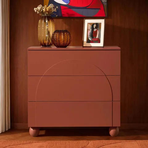 BOXED DUSK RACHEL ARCH FRONT 3 DRAWER CHEST - TERRACOTTA (1 BOX)