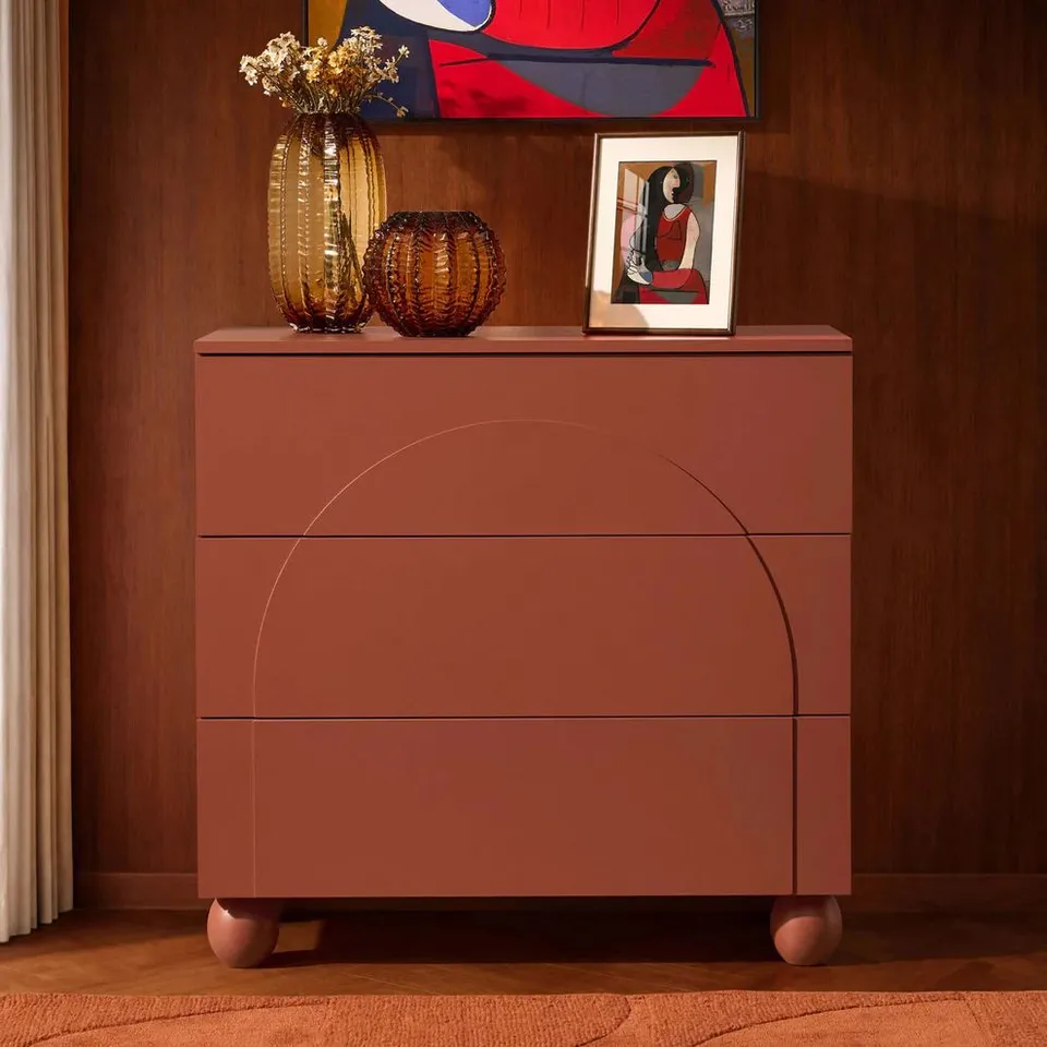 BOXED DUSK RACHEL ARCH FRONT 3 DRAWER CHEST - TERRACOTTA (1 BOX)