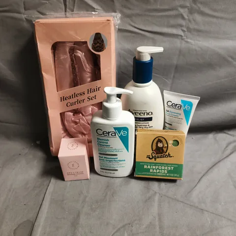 APPROXIMATEY 20 ASSORTED HEALTH AND BEAUTY PRODUCTS TO INCLUDE - CERAVE BLEMISH CONTROL CLEANSER - AVEENO MOISTURISING LOTION - HEATLESS HAIR CURLER SET - ETC