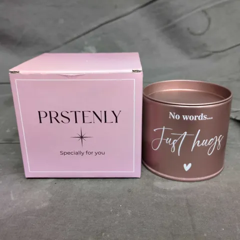 GIFT SET: PINK PRESENTATION BOX WITH SPECIALLY FOR YOU AND NO WORDS... JUST HUGS CANDLE TIN