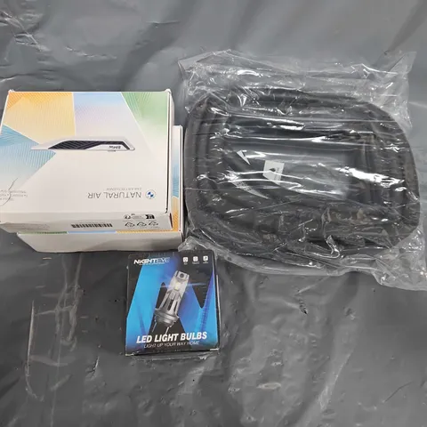 box of assorted car parts and accessories to include bmw natural air - led head lights 