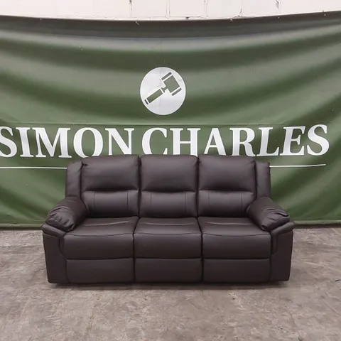 ALBION LUXURY FAUX LEATHER 3 SEATER HIGH BACK MANUAL RECLINER SOFA - CHOCOLATE