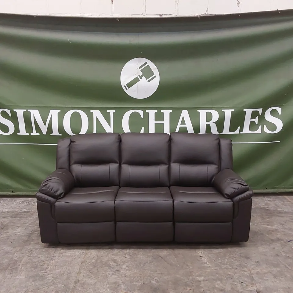 ALBION LUXURY FAUX LEATHER 3 SEATER HIGH BACK MANUAL RECLINER SOFA - CHOCOLATE  RRP £749