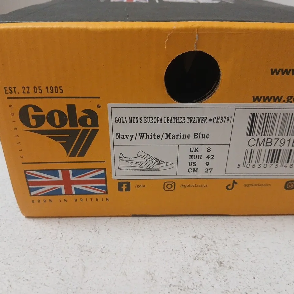 GOLA EUROPA LEATHER TRAINERS – NAVY/WHITE, UK 8 (US 9, EUR 42) – BOXED