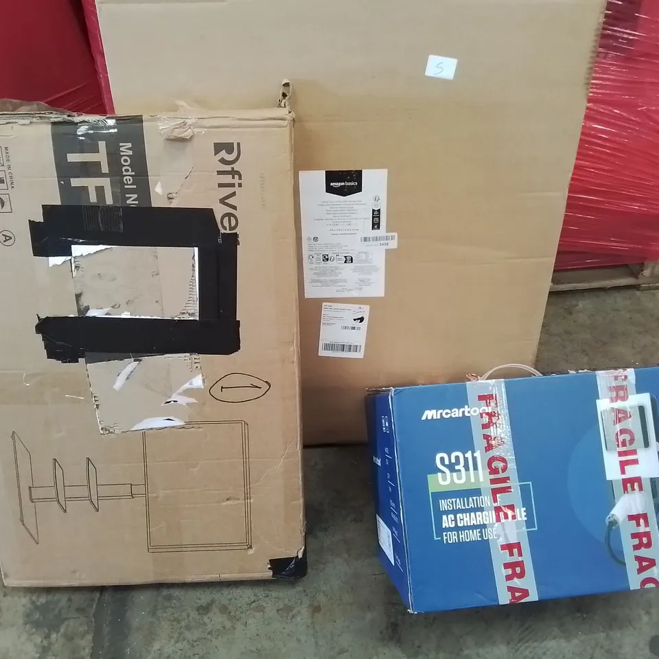 PALLET OF ASSORTED HOUSEHOLD ITEMS TO INCLUDE HEAVY DUTY CLOTHES RAIL, TV STAND AND MR COOLTOOL S311