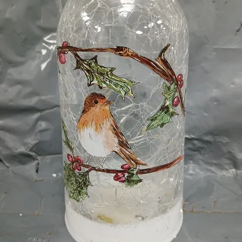 DECORATIVE GLASS LIGHT-UP FESTIVE ORNAMENT - HOLLY ROBIN