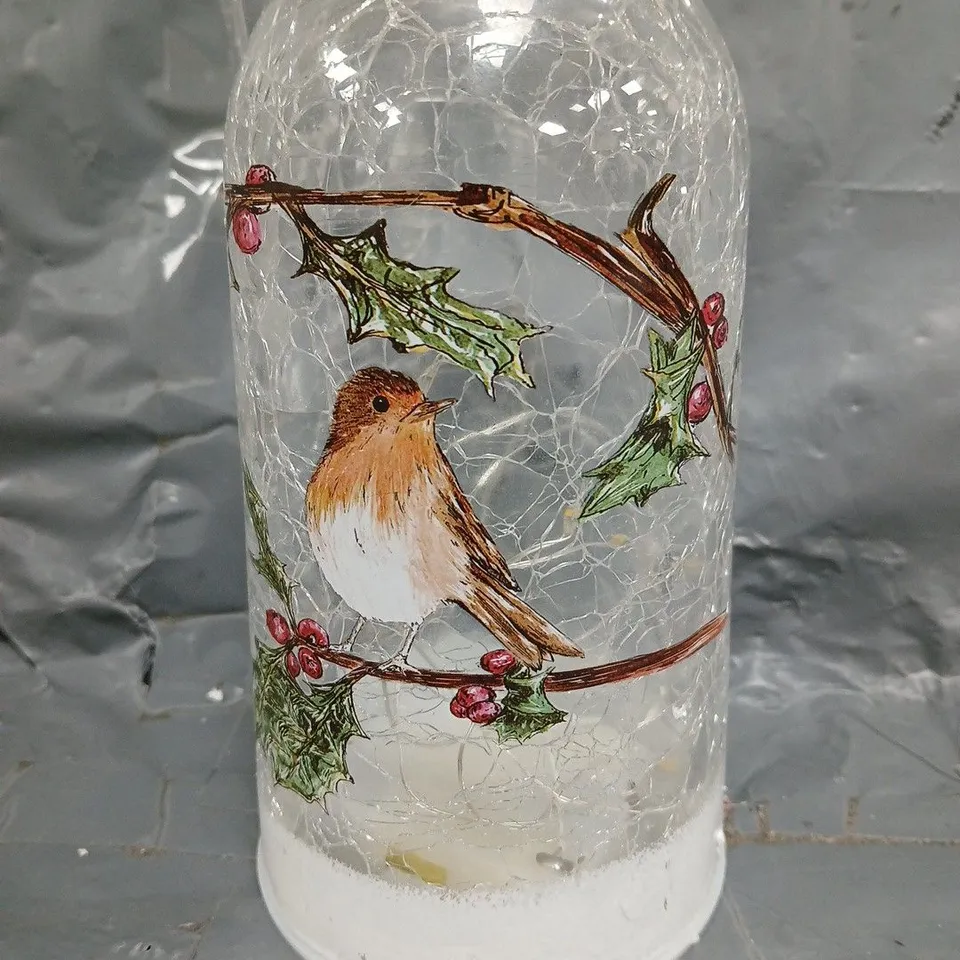 DECORATIVE GLASS LIGHT-UP FESTIVE ORNAMENT - HOLLY ROBIN