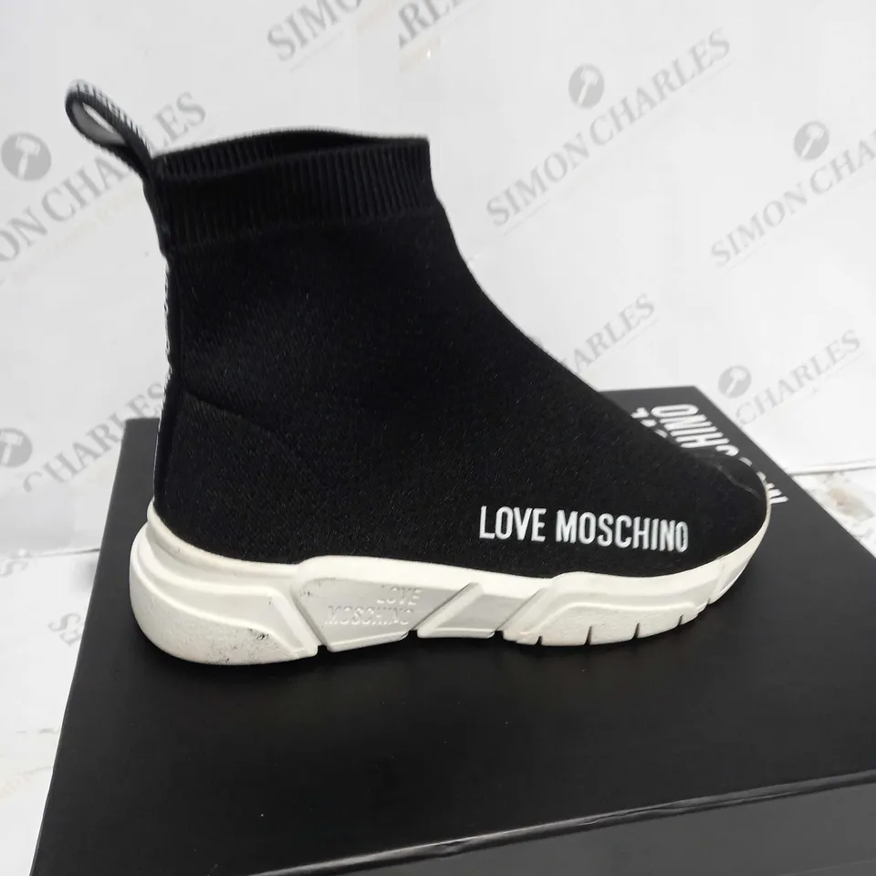 BOXED LOVE MOSCHINO LOGO SOCK RUNNER - UK SIZE 5