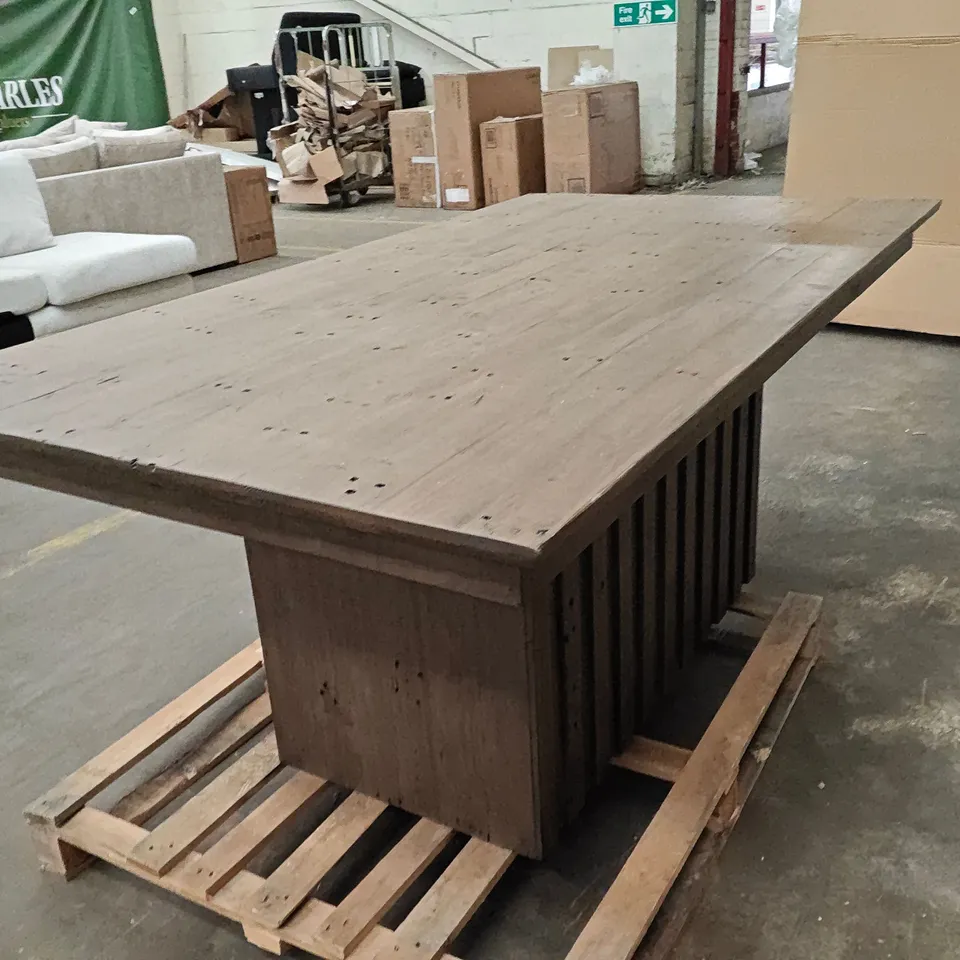 BUILT UP WOODEN DINING TABLE IN DARK DROWN - TOP SIZE 180CMX100CM