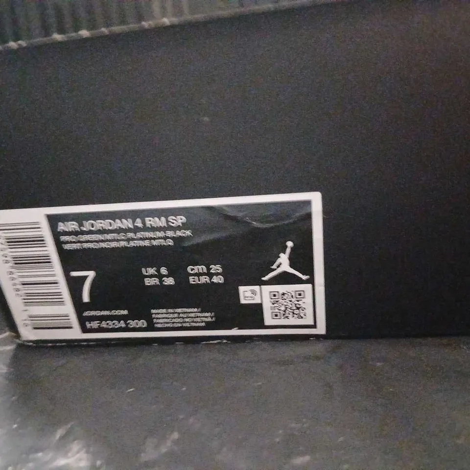 AIR JORDAN 4 RM SP SNEAKERS – BLACK SUEDE WITH BLUE LINING, RED ACCENTS, UK 6 (US 7) 