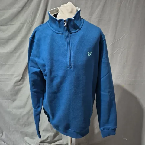 CREW CLOTHING COMPANY MEN'S BLUE FLEECE HALF-ZIP TOP – UK SIZE S